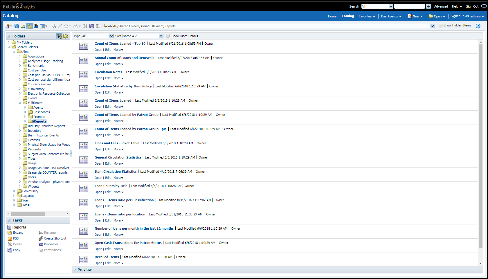 The window with fulfillment reports.